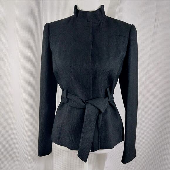 CALVIN KLEIN! LUXE BLACK TEXTURED, BELTED TIE WAIST JACKET, BLAZER! SZ 4 - Picture 2 of 12